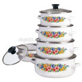 5pcs enamel metal casserole pot with glass lid